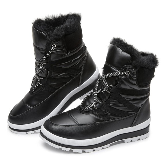 Warm Fur Lined Mid-Calf Boots Waterproof Winter Snow Boots Non-slip - Black - Picture 1 of 6